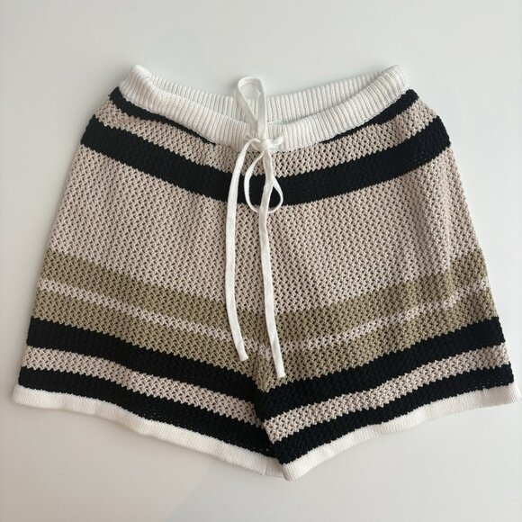 SABO Quinn Stripe Crochet Shorts (Size 2) 100% Cotton Knit High Rise Semi Sheer - Picture 3 of 9